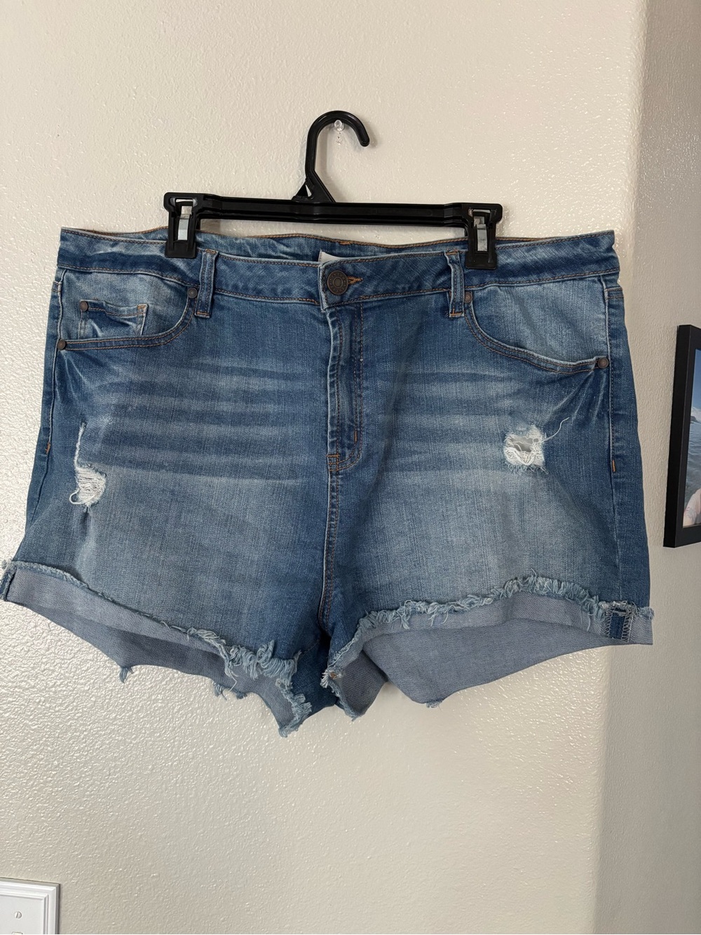 Refuge+ Plus Size 20 Distressed Frayed Denim Shorts Medium Wash
